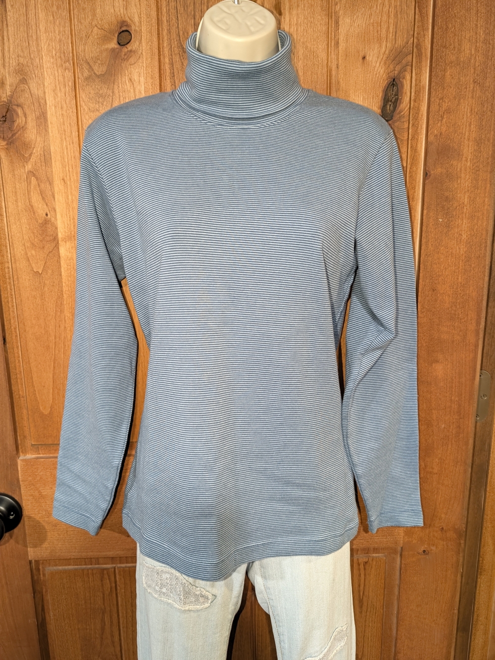 Cabela's Light Blue Striped Turtleneck Long Sleeve Top